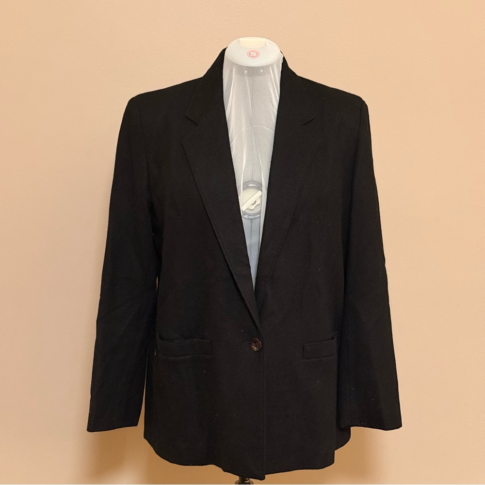 Vintage 1980s-90s Made in USA Women’s Black Jacket Blazer Wool Blend (Size 12)